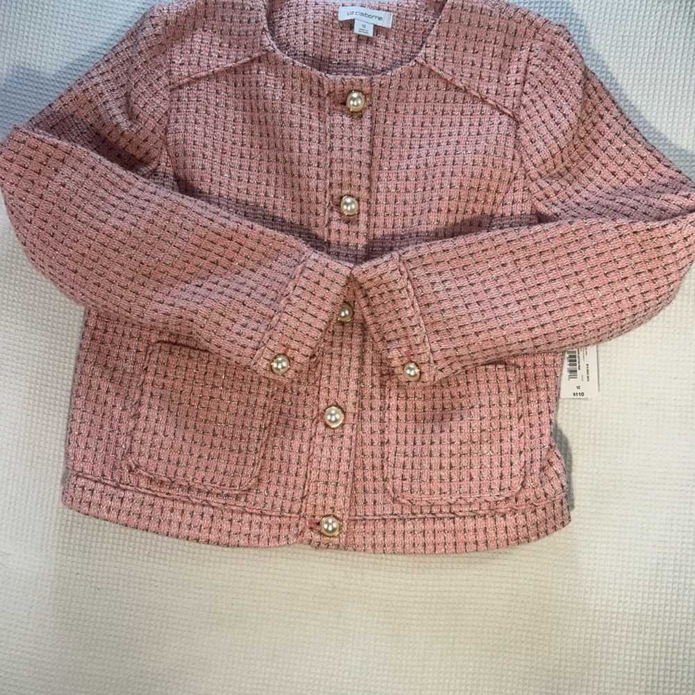 Women’s Brand New Liz Claiborne Classic Fit Tweed Blazer Charleston Pink Size 12